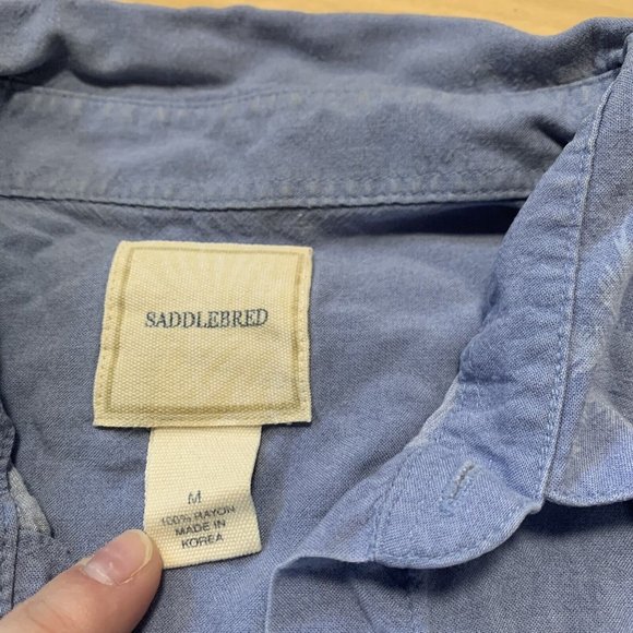 Saddlebred Hawaiian Button Up Shirt Size M Palm Tree Print Summer Linen - Picture 4 of 5